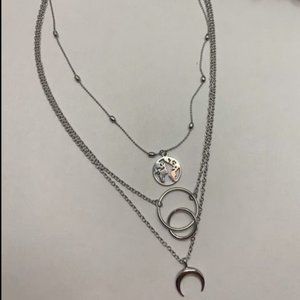 Fashion Bohemia World Map Crescent Moon Choker Multilayer Necklace For Women